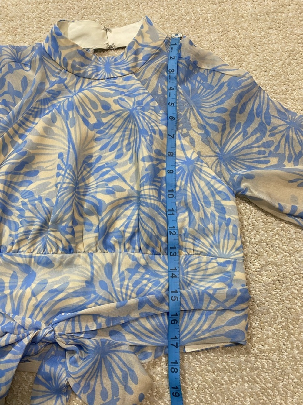 Amanda Uprichard Light Blue Floral Sheer Tie-Waist Crop Top Size S - Picture 12 of 16